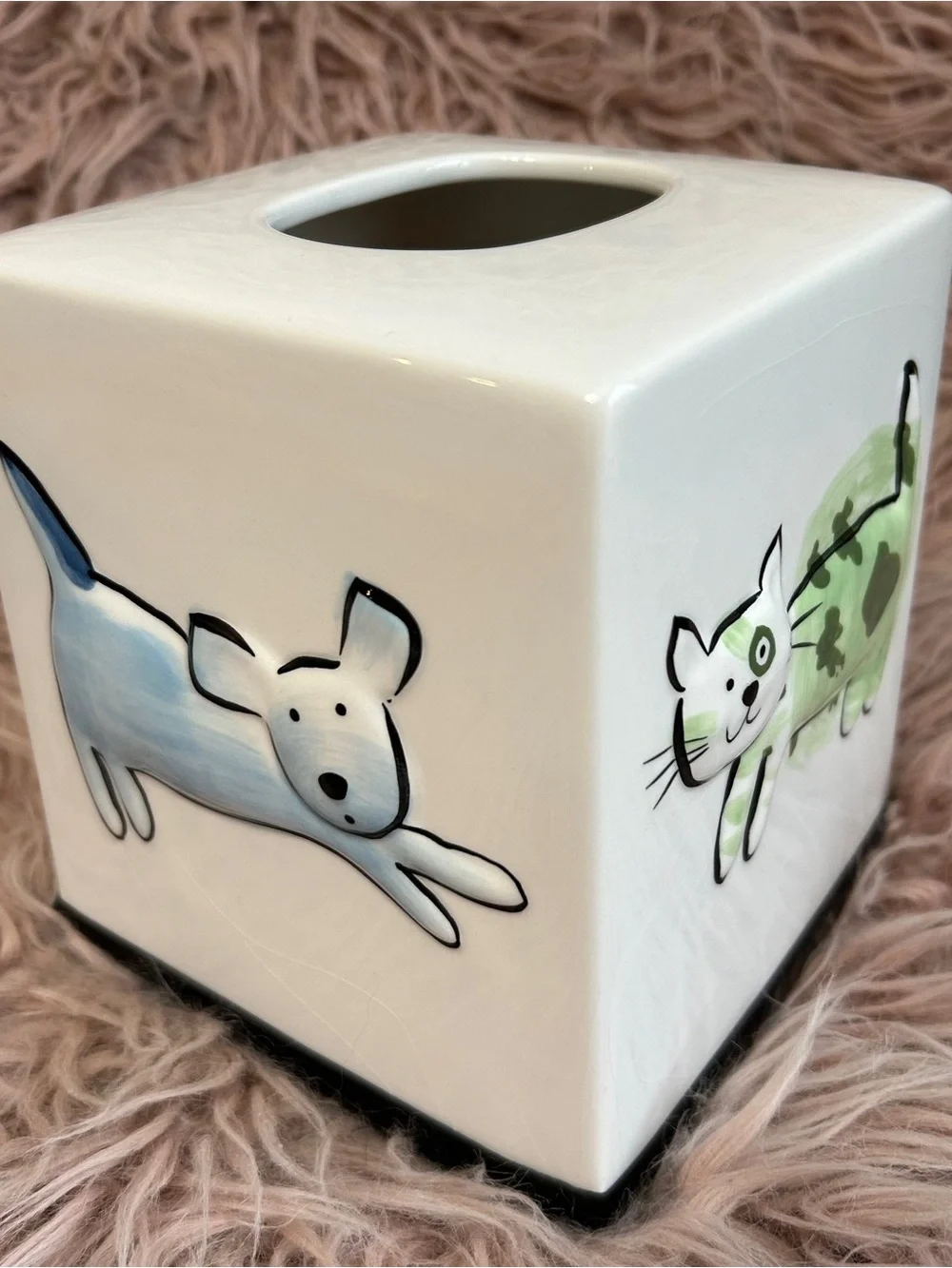 Jenny Faw Ceramic Dog Cat Tissue Box